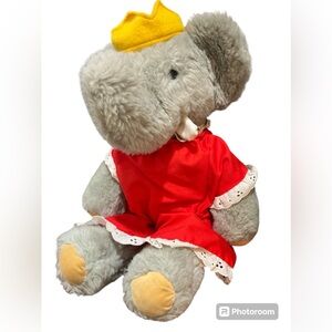 Vintage 1977 Babar Celeste Elephant Stuffed Plush Toy by Eden 15” Collectible